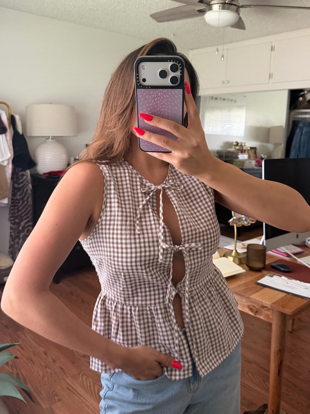 Gingham Peplum Blouse